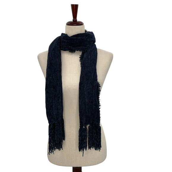 NEW Style & Co Navy blue chenille Scarf Fringe Trim Soft Cozy Dark Oblong Dark - Picture 11 of 13